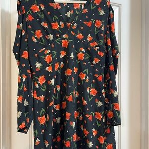 Topshop Black Dress with Red and Cream Floral Print